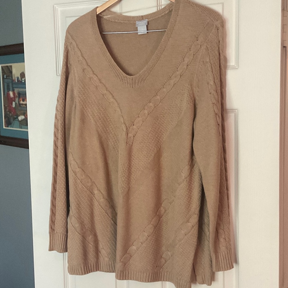 Chico's V-Neck Sweater in Warm Tan